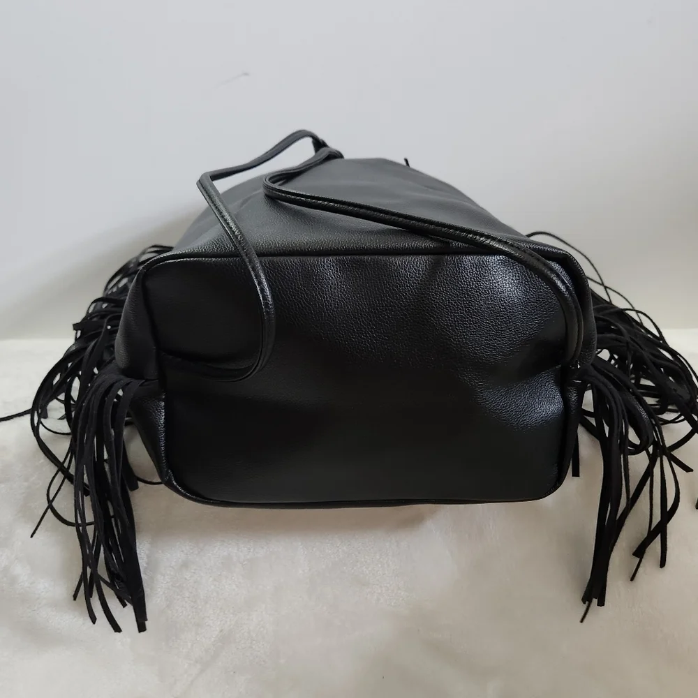 Victoria's Secret VS Black Faux Leather Western Boho Fringe Backpack NWT - Picture 11 of 16